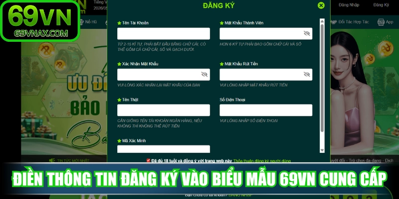 Điền thông tin đăng ký 69VN vào biểu mẫu hệ thống cung cấp
