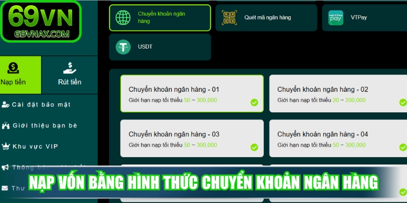 Nạp vốn vào tài khoản bằng hình thức chuyển khoản ngân hàng